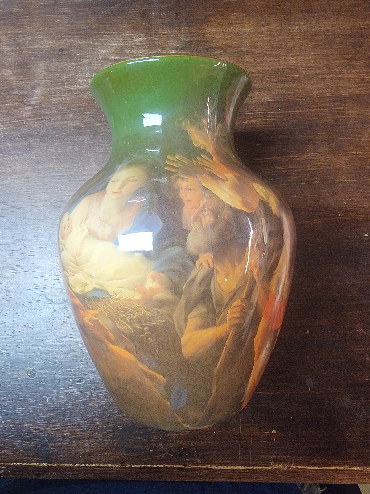 Vintage-Style Art Nouveau Glass Vase with Biblical Scene