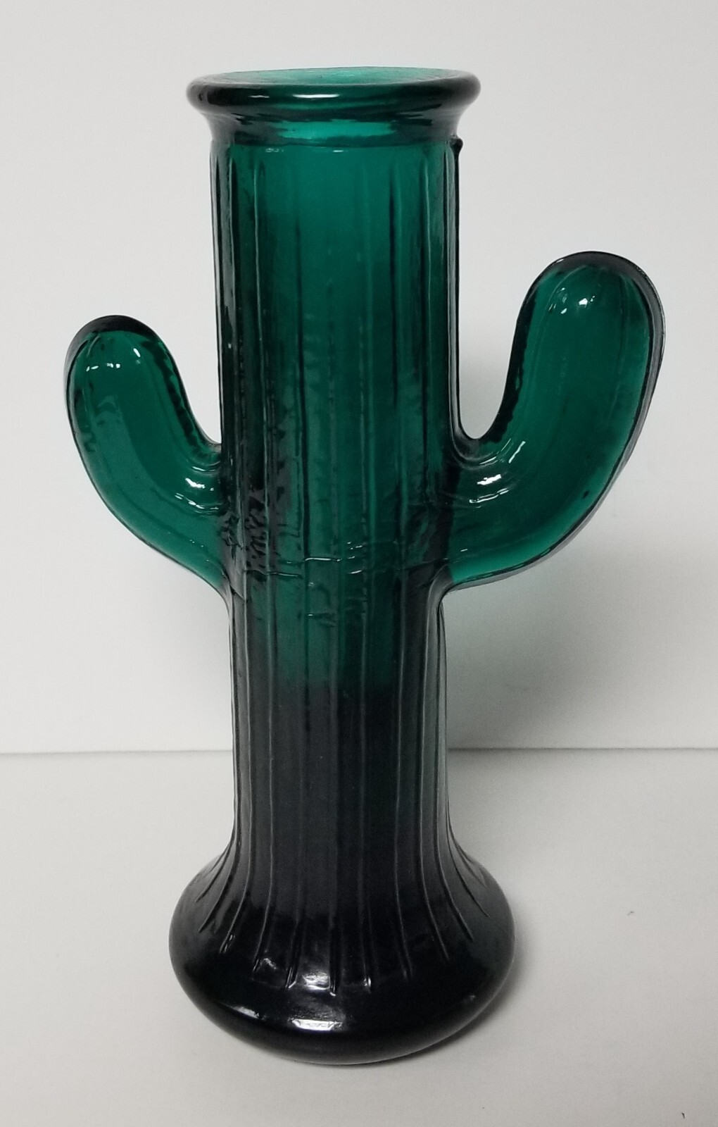 Vintage Green Glass Saguaro Cactus Candlestick Holder Bud Vase, 6″