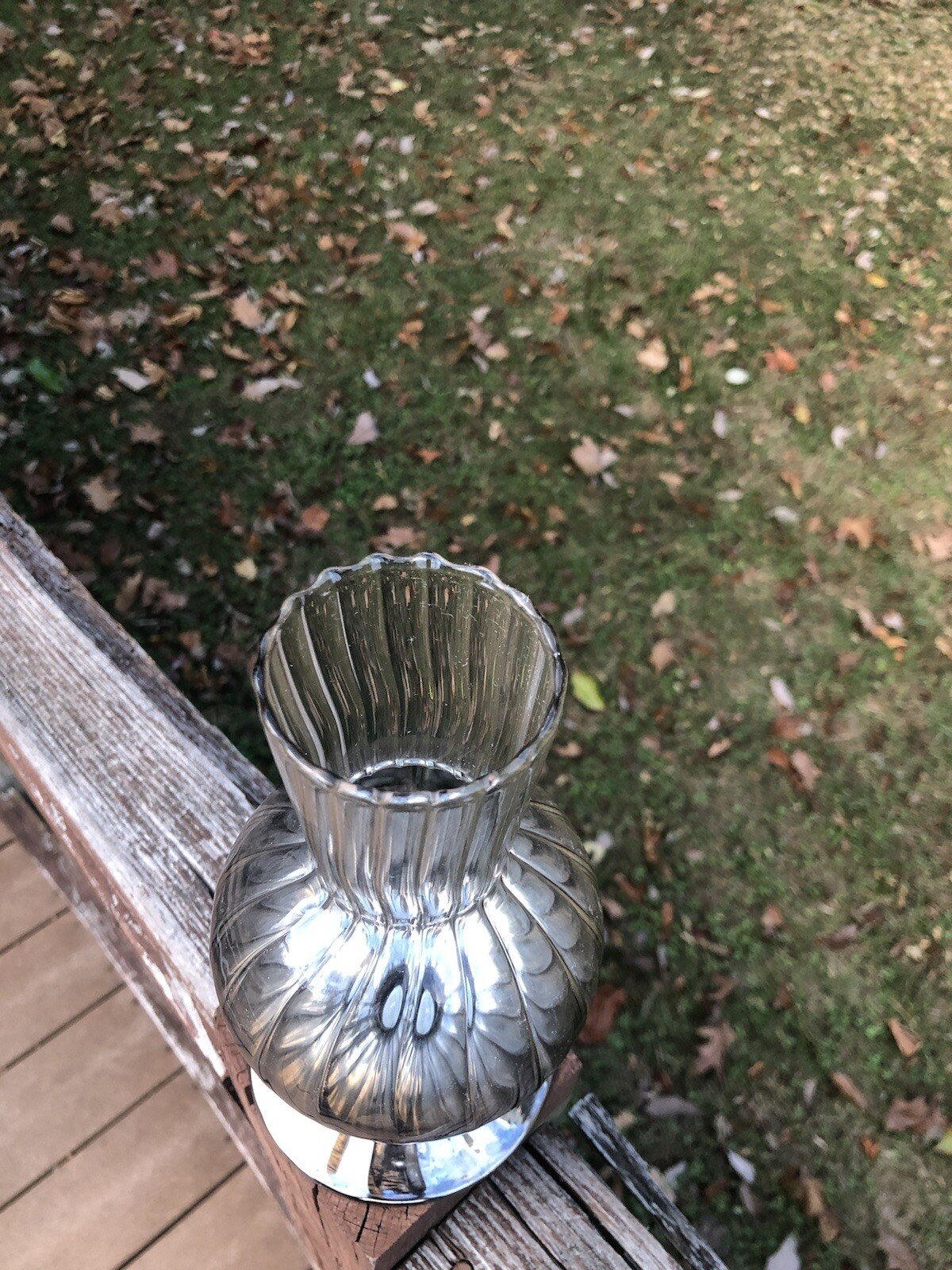 Smoke Gray Mirrored Vase Footed Ribbed Glass Vase Vintage Prefect !