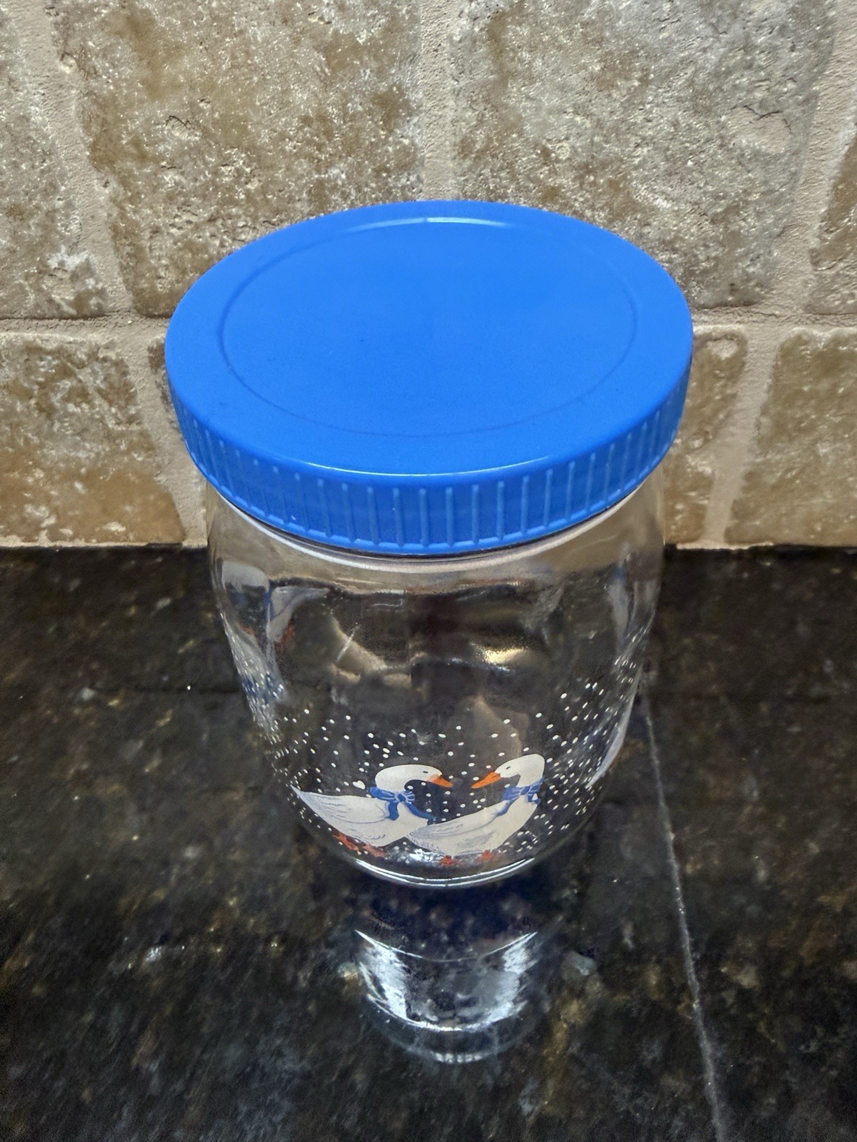 Vintage 1980’s Carlton Glass Jar Canister Ducks Geese Storage Container