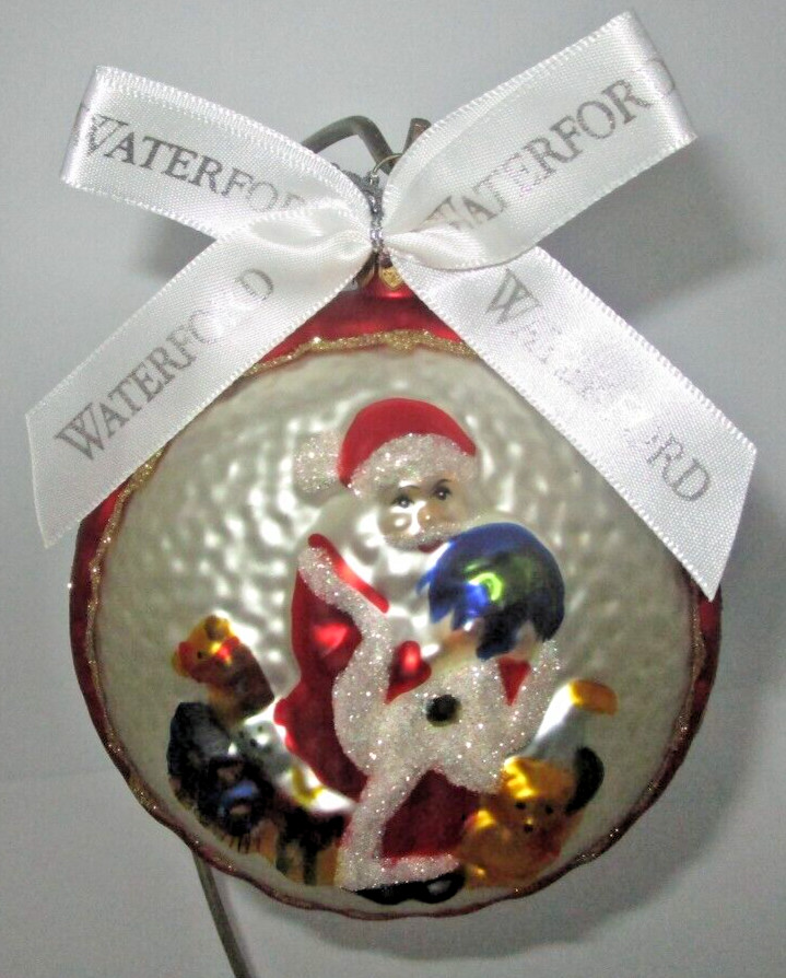Waterford Santa w/ Gifts Double Sided Glass Christmas Ornament MINT