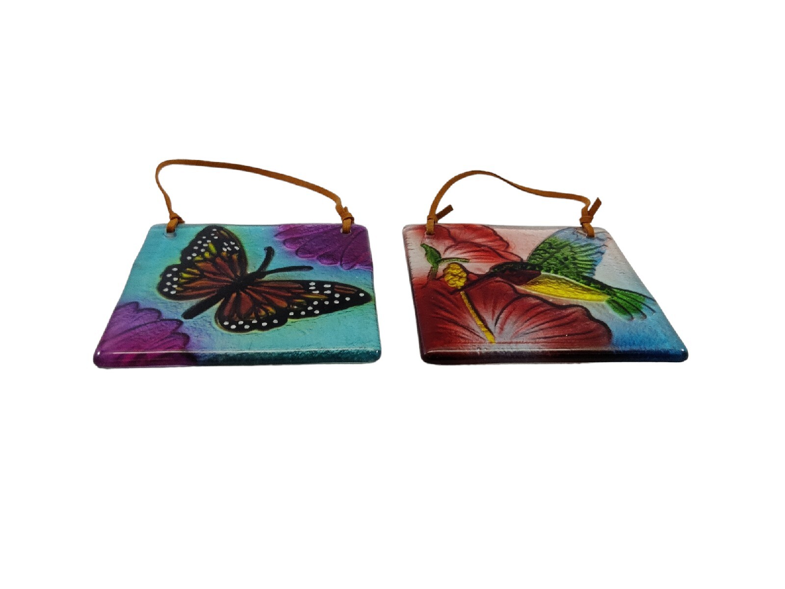 Hummingbird And Butterfly Design Square Glass Suncatchers READ!!!!