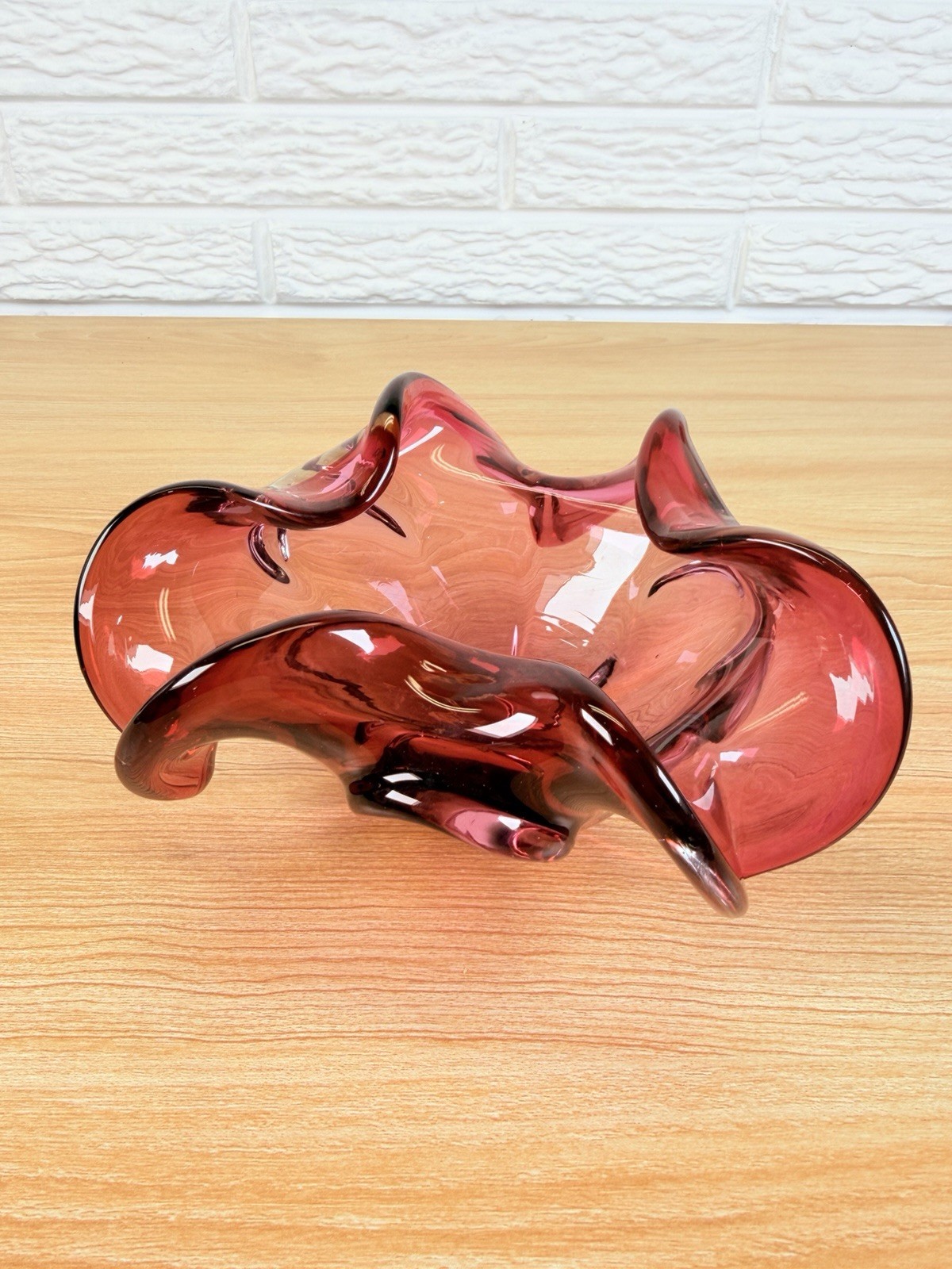 Vintage Murano Cranberry Manganese Art Glass Bowl Ashtray 7”