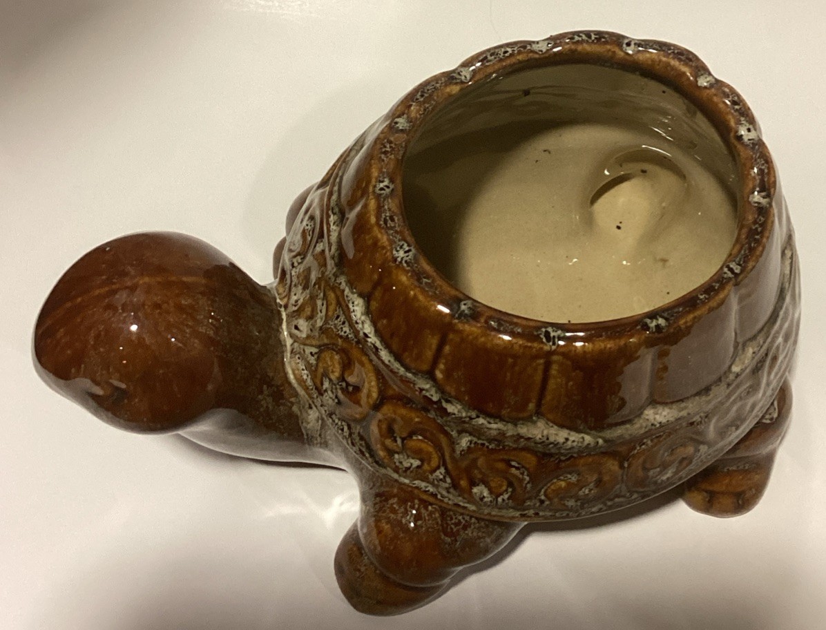 Vintage MCM Large McCoy Pottery Turtle Planter Textured Shell EUC