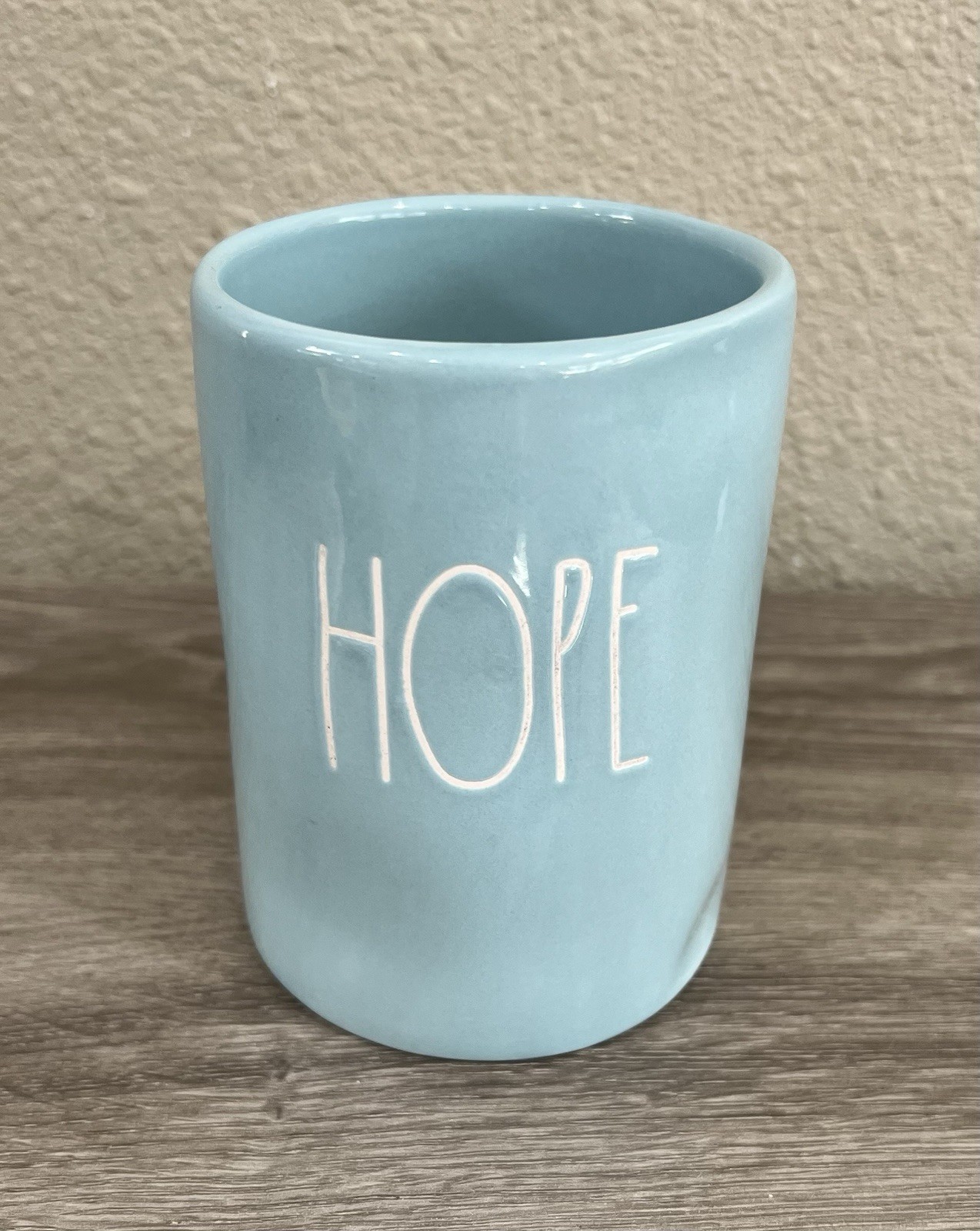 Rae Dunn HOPE Ceramic Candle Holder Artisan Collection Light Blue