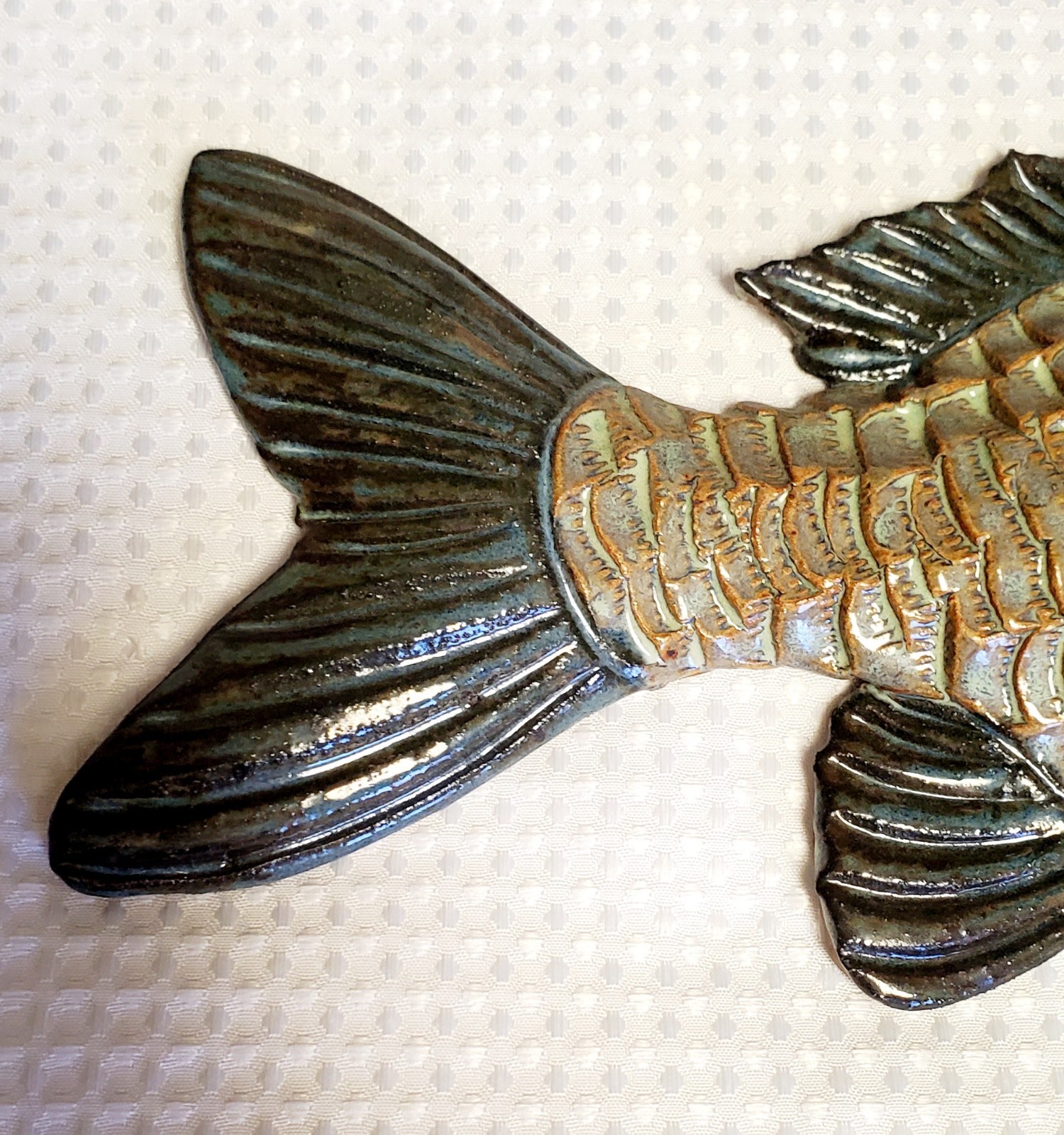Vintage Ceramic Fish Wall Hanging Plaque Art Pottery Rustic Coastal Decor