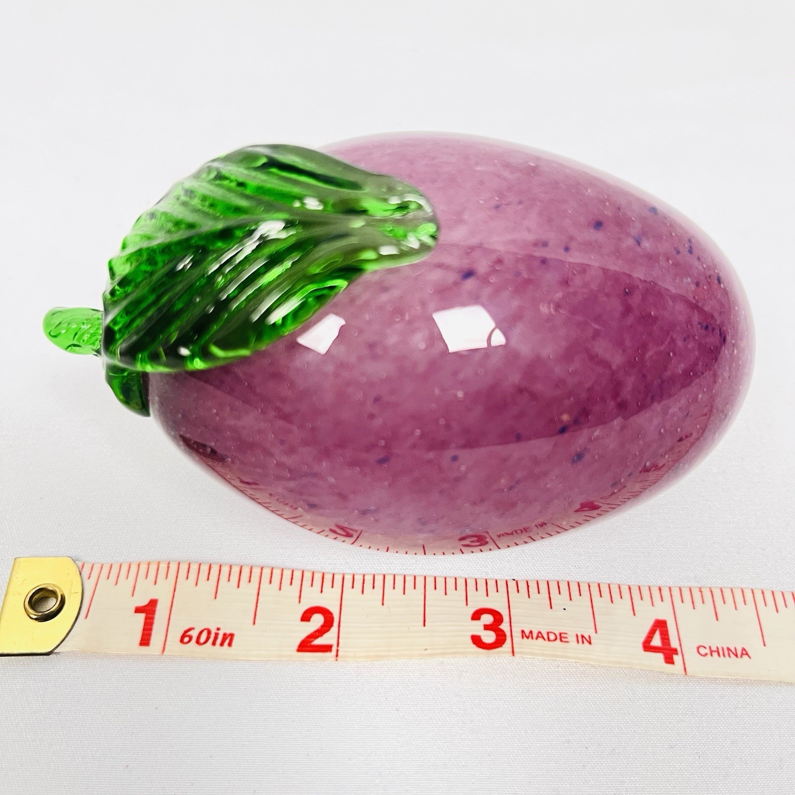 Hand Blown Art Glass Apple & Plum Paperweights Fruit Figurines Decor Set of 2