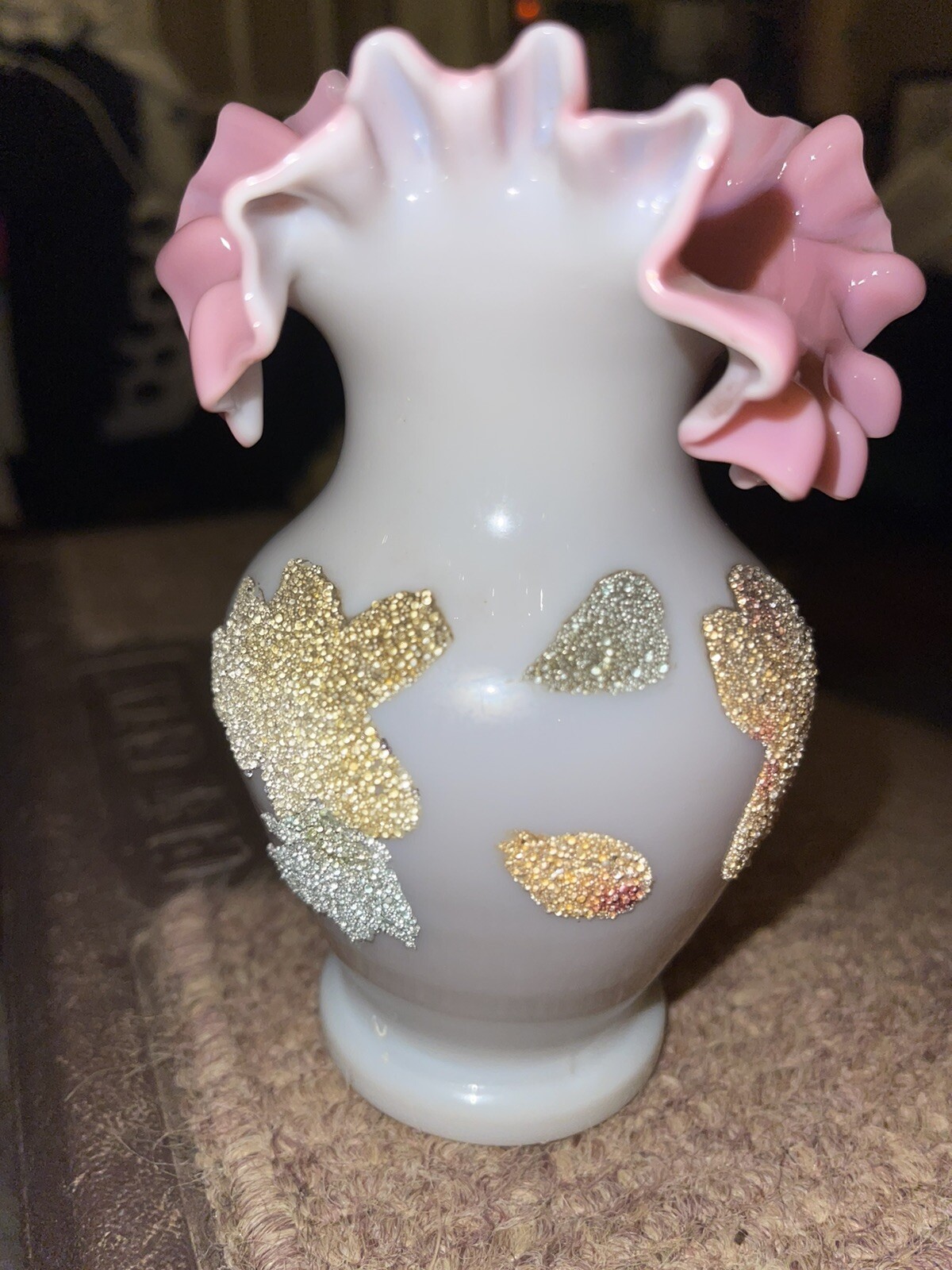 Fenton Factory Vintage One of a Kind Pink Crimped Vase Hobby Piece Mistake