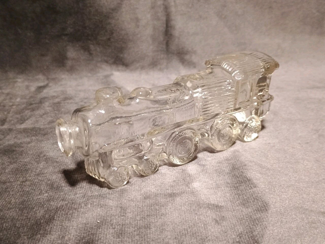 Lot Of 4 Transportation Themed Clear Glass Figurine/Bottle Trains, Ship, Jeep