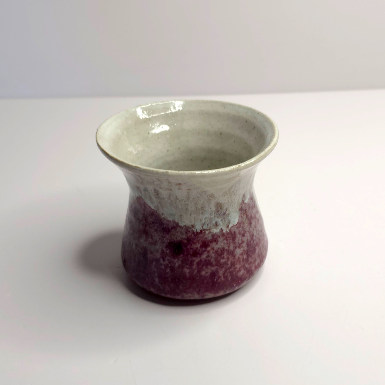 Small Studio Art Pottery Flared Vase Drip Glaze Handmade Signed By Artist