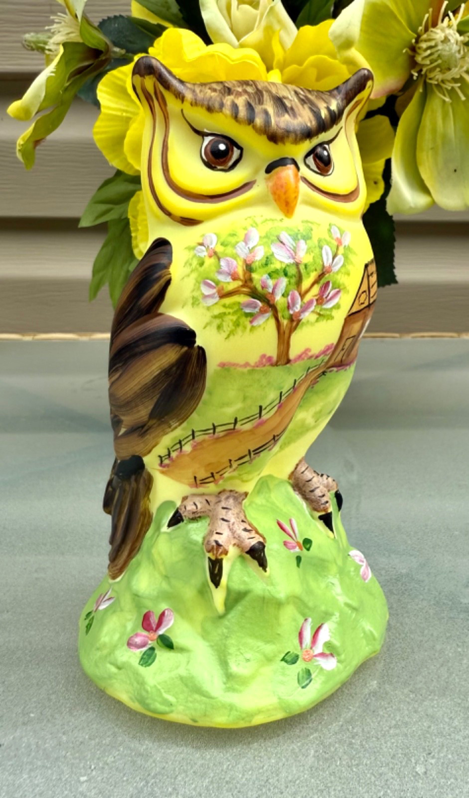 EXC. OOAK Fenton/Mosser**DANDELION YELLOW “THE PATH TO HOME” OWL FIGURINE..2026