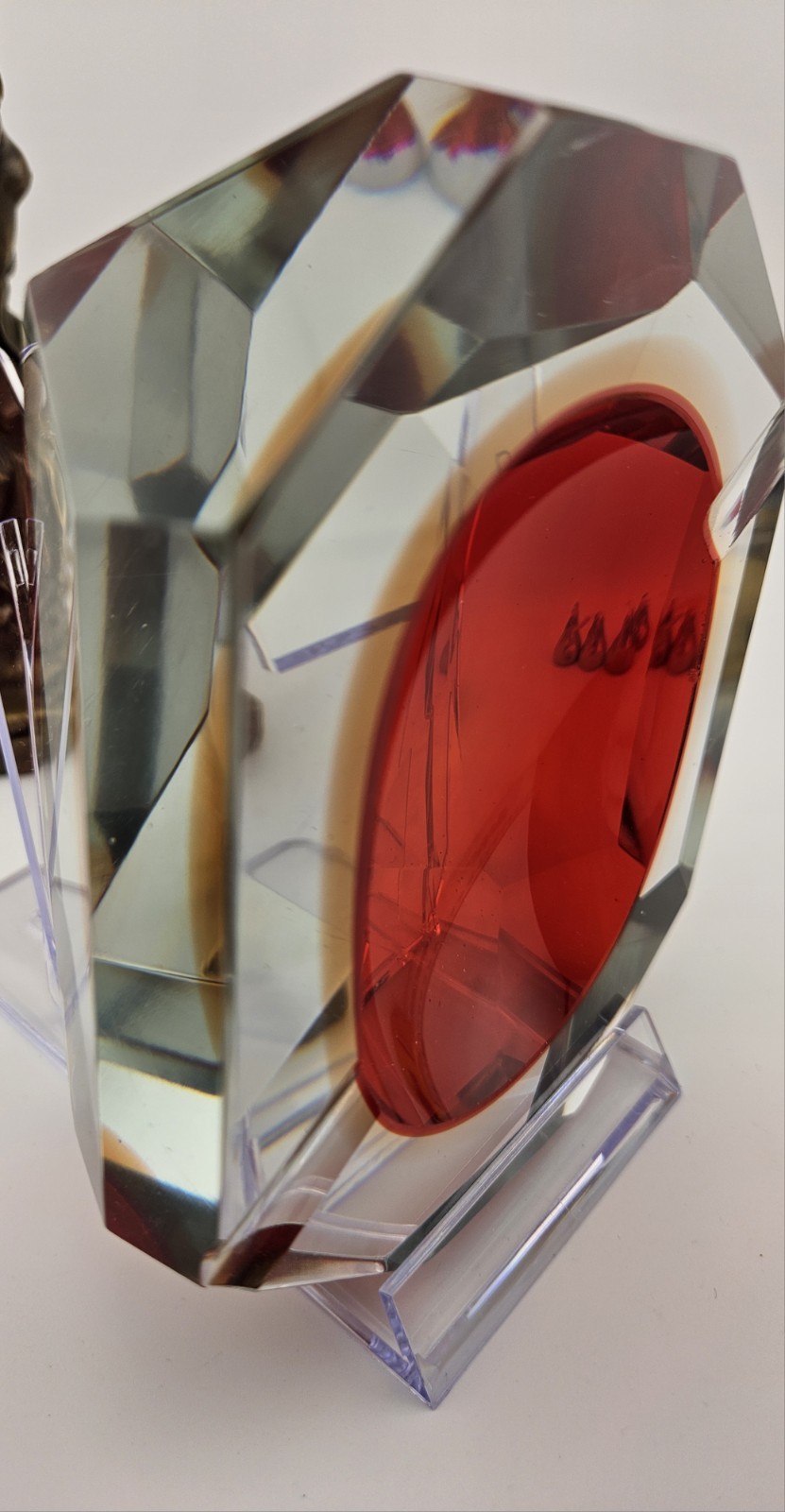 Vintage Murano Sommerso Art Glass Red Faceted 5×4×2 Glowing Beauty Dish Ashtray