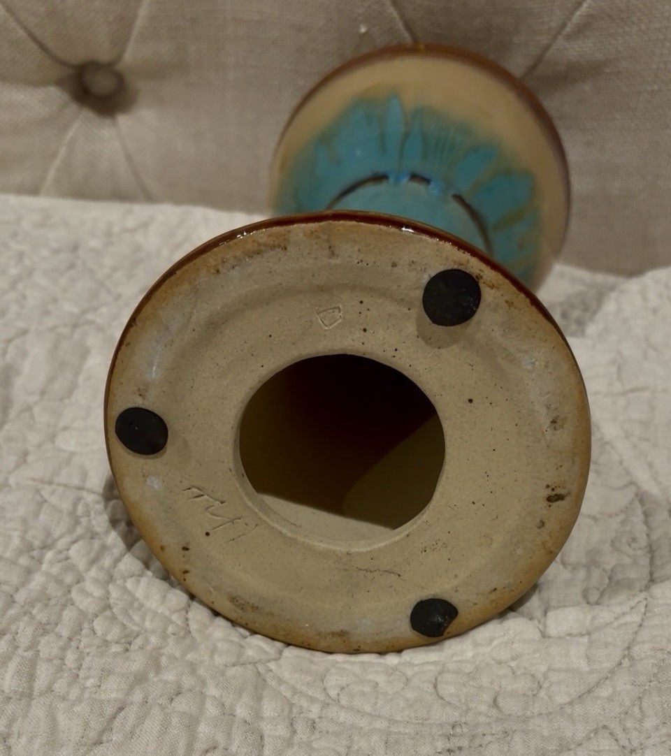 Vintage Art Pottery Pillar Candlestick Holder Drip Glaze Multi Colors 9” Heavy