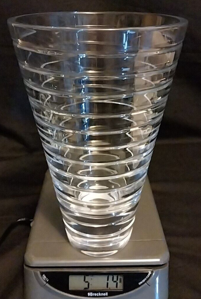 Modern Bevel Cut Block Style Ribbed 5Lb Crystal Glass 8.75″ Cylinder Vase Mint!!