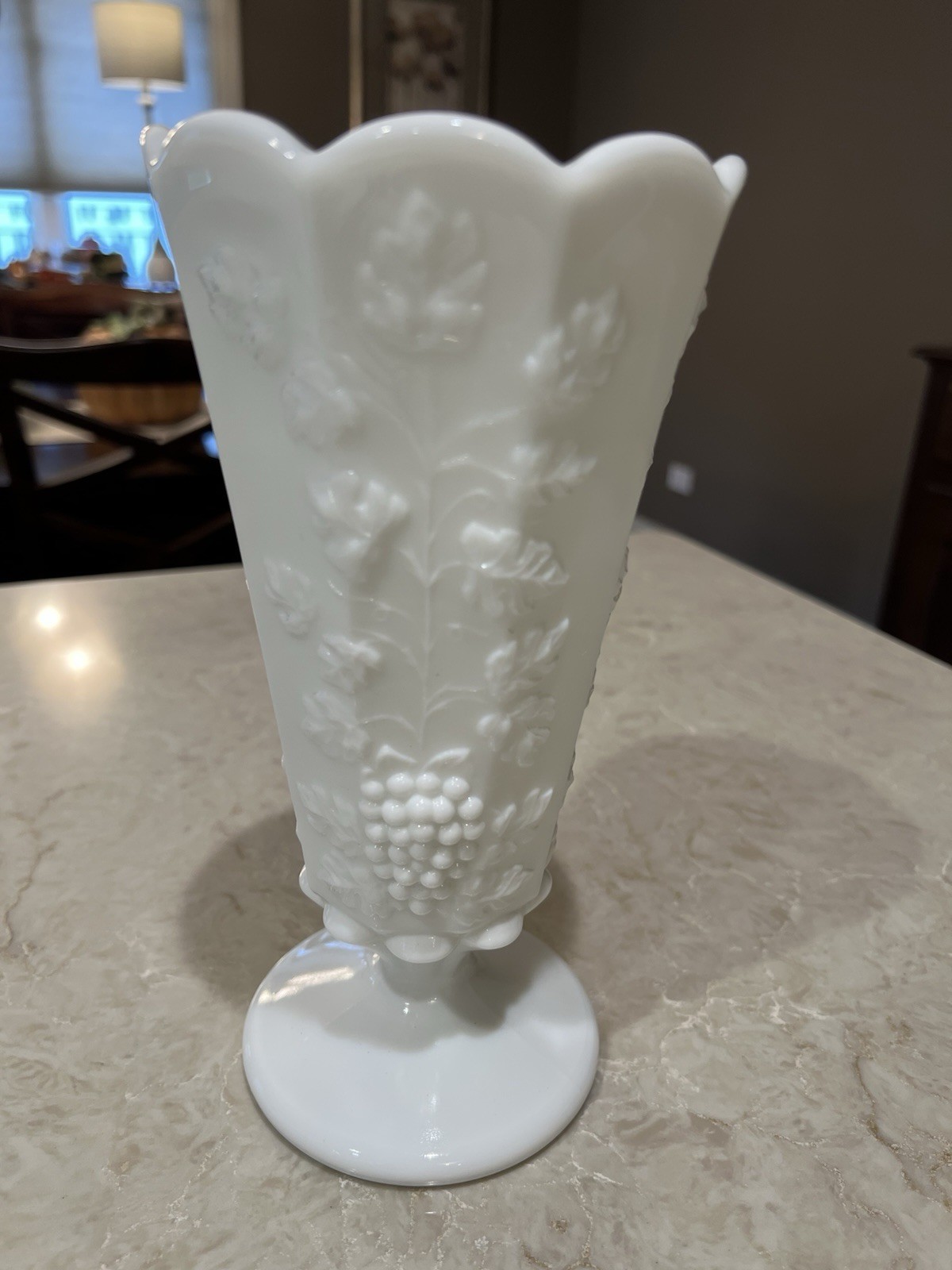 Vintage Westmoreland Milk Glass Vase 9” Grape Vine Design Panels Victorian