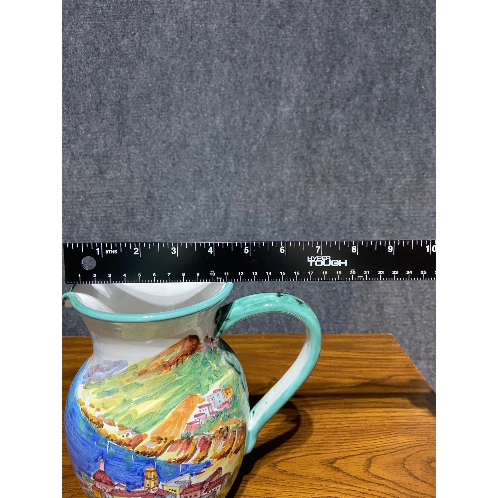Vintage Vietri Italy Ceramic Pitcher Hand Painted Amalfi Coastal Village 8″