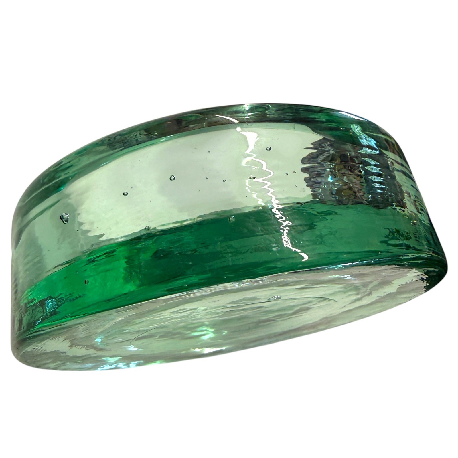 Unbranded Art Glass Trinket Dish Candle Holder Green Controlled Bubble MCM