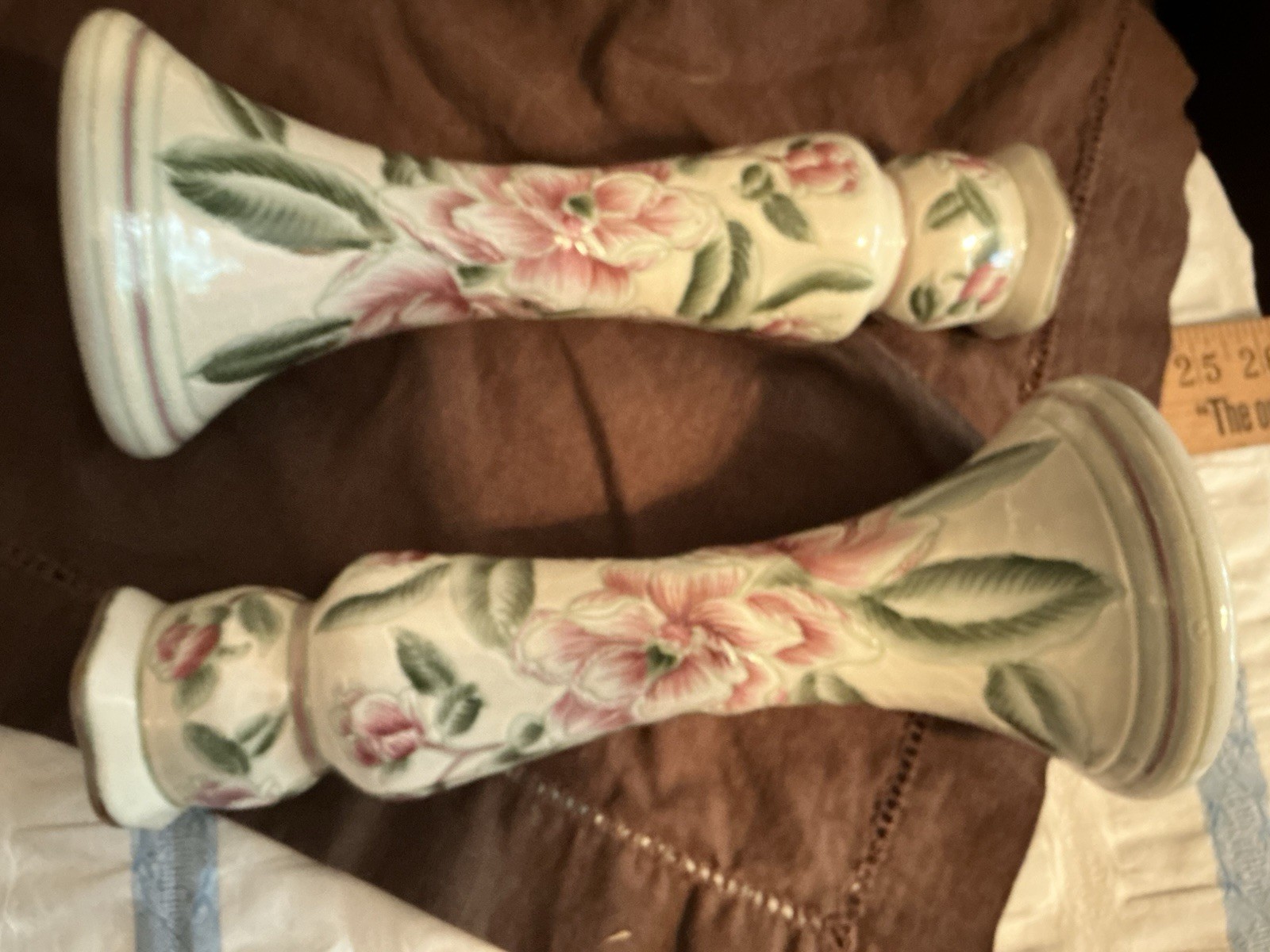 Vintage ANDREA of Sadek Hand Painted Porcelain Candlesticks, Pristine
