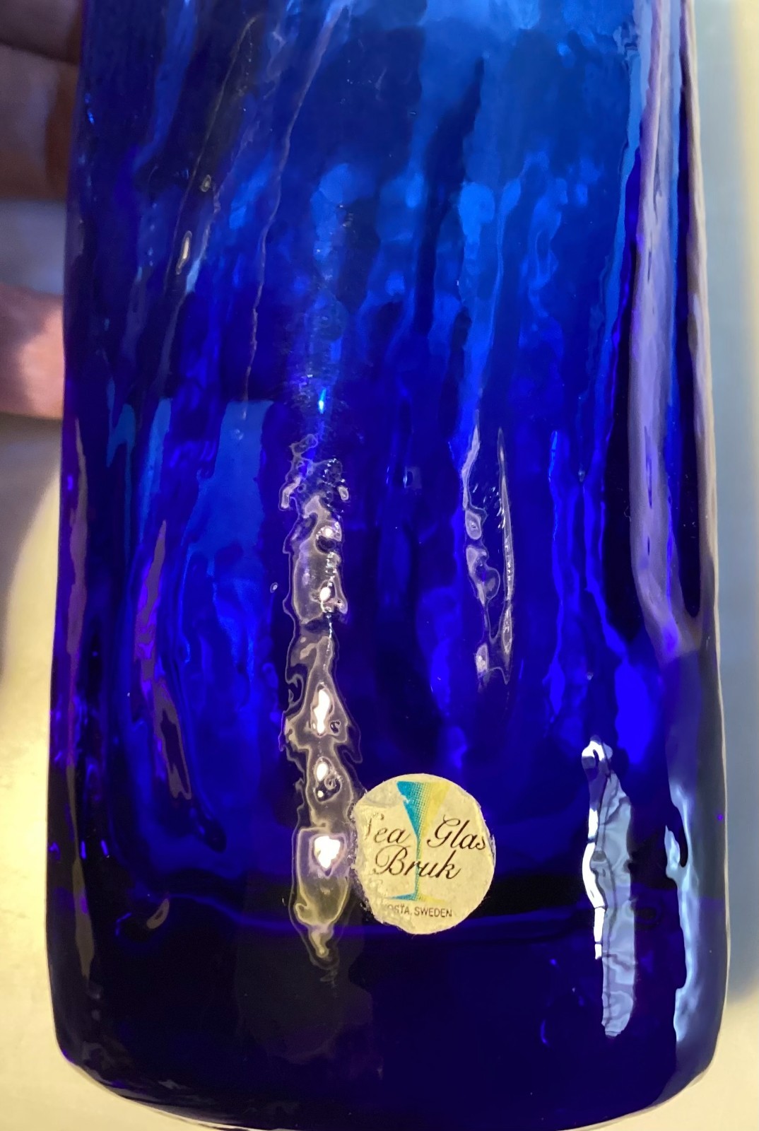 Cobalt Blue Sea Glas Bruk Kosta Sweden Vase Water Droplets by Rune Strand 9.75″