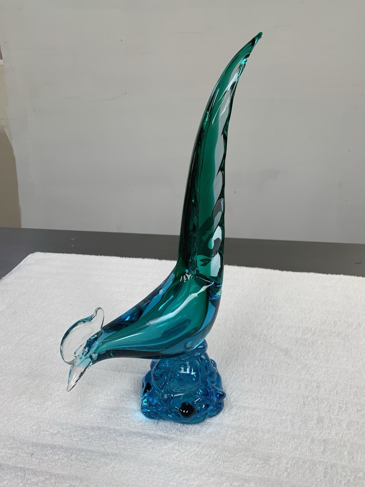 MCM Murano Glass Pheasant Sculpture 3D Effect Green Blue Clear 14×9”