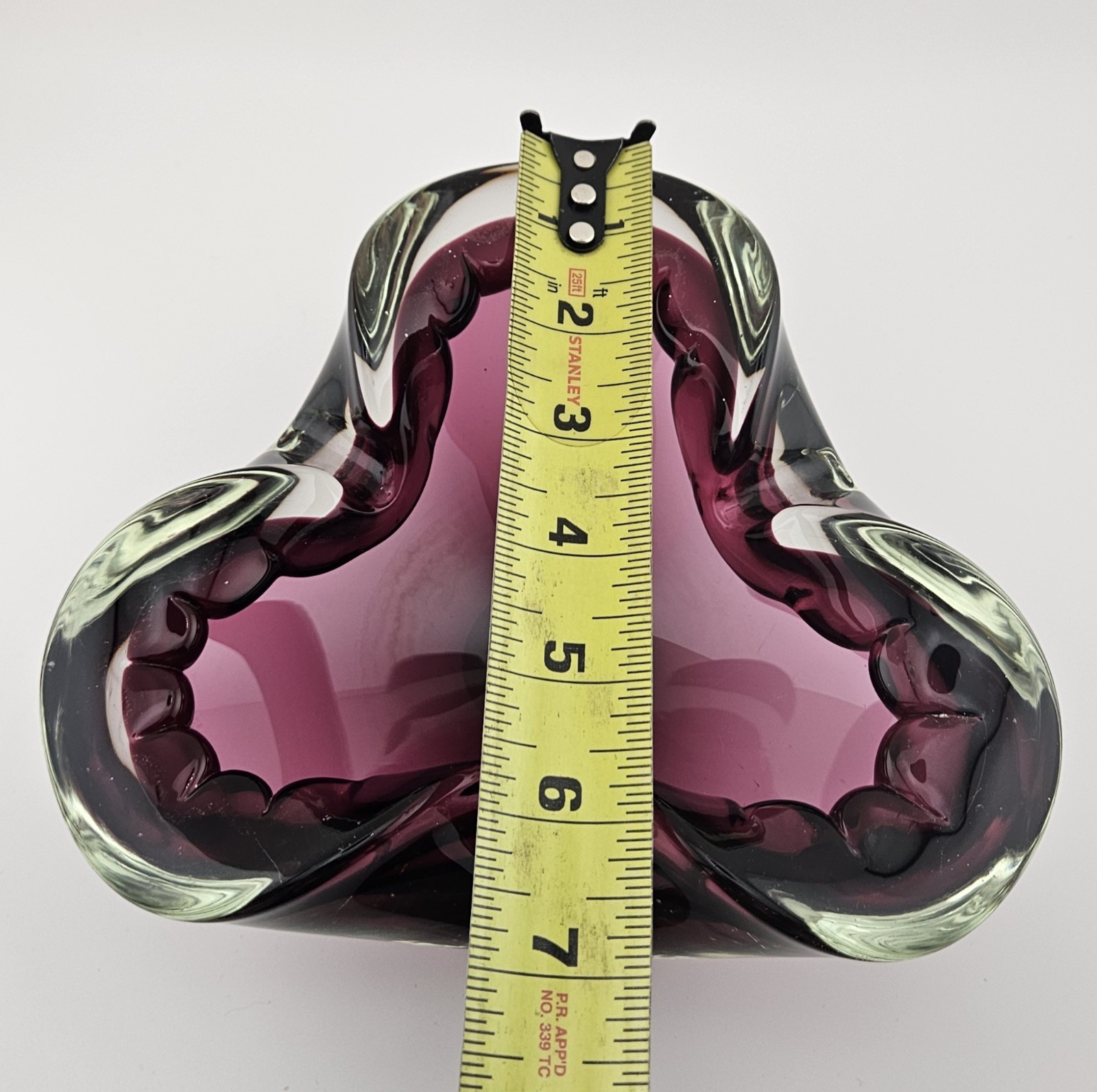 Stunning 7″ Burgundy Ribbed Edge Vintage Murano Art Glass Folded Edging. Loved