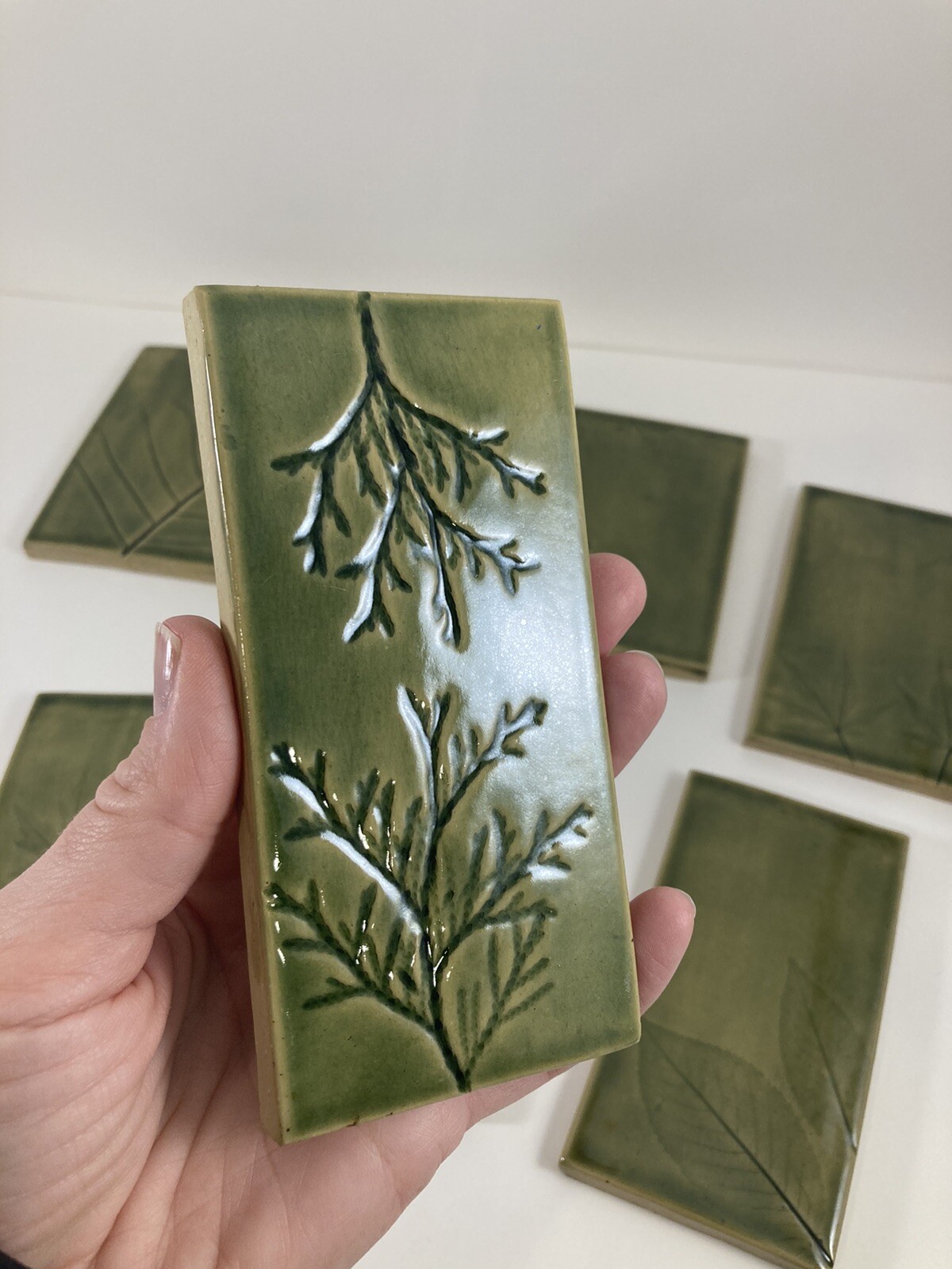 Studio Pottery Tiles Ceramic Green Nature Mosaic Leaf Leaves Tree, 2.5 – 5”