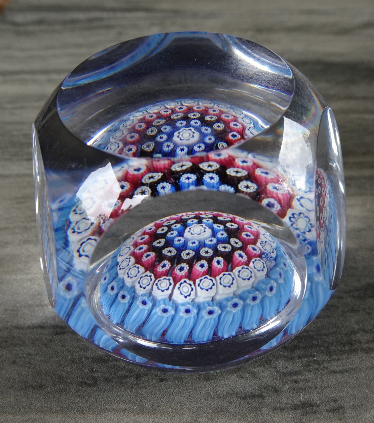 1974 Whitefriars Glass Concentric Millefiori Faceted Paperweight