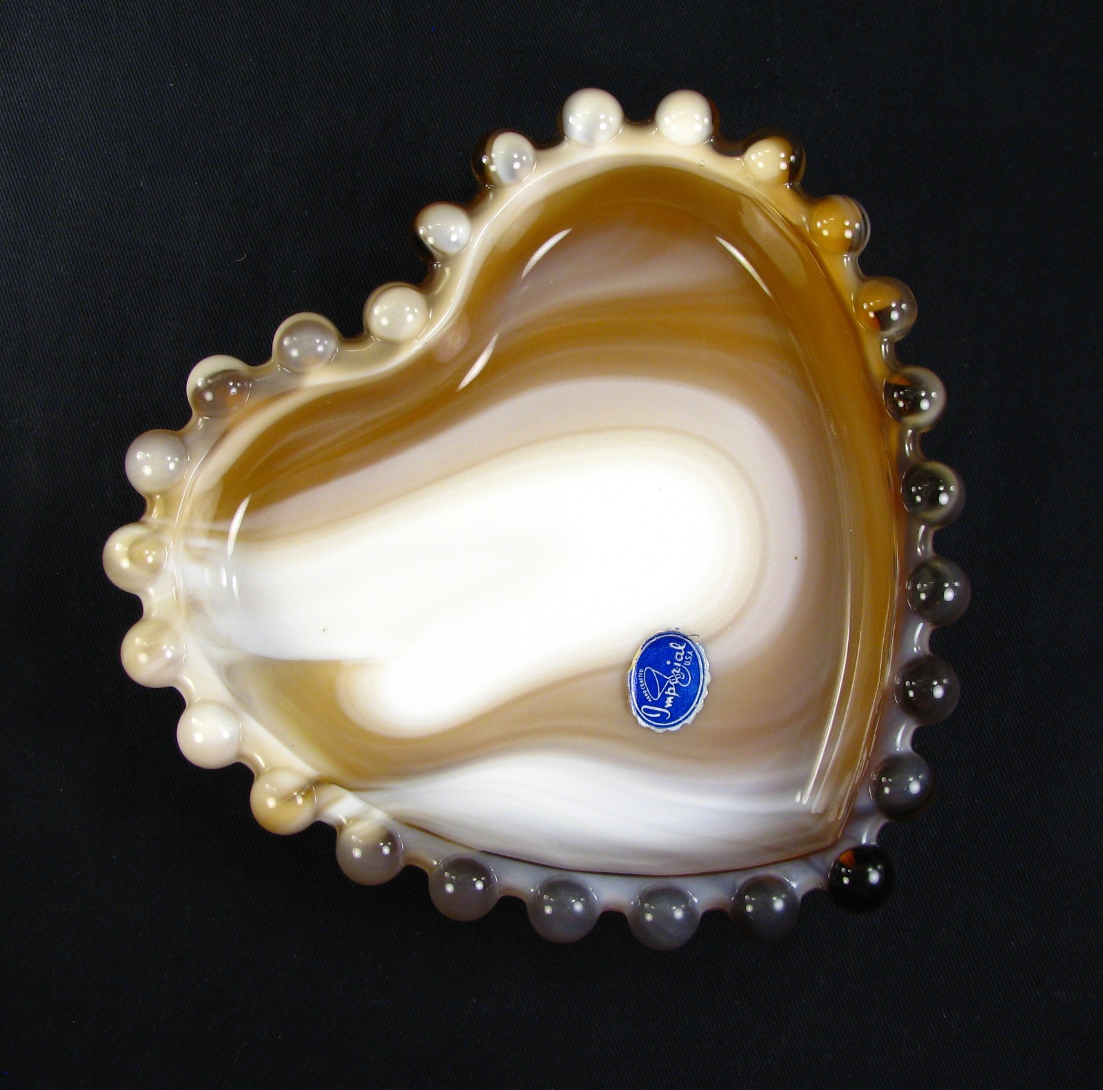 Imperial Glass Caramel Slag Candlewick 6.5″ Heart Dish – Made c. 1965