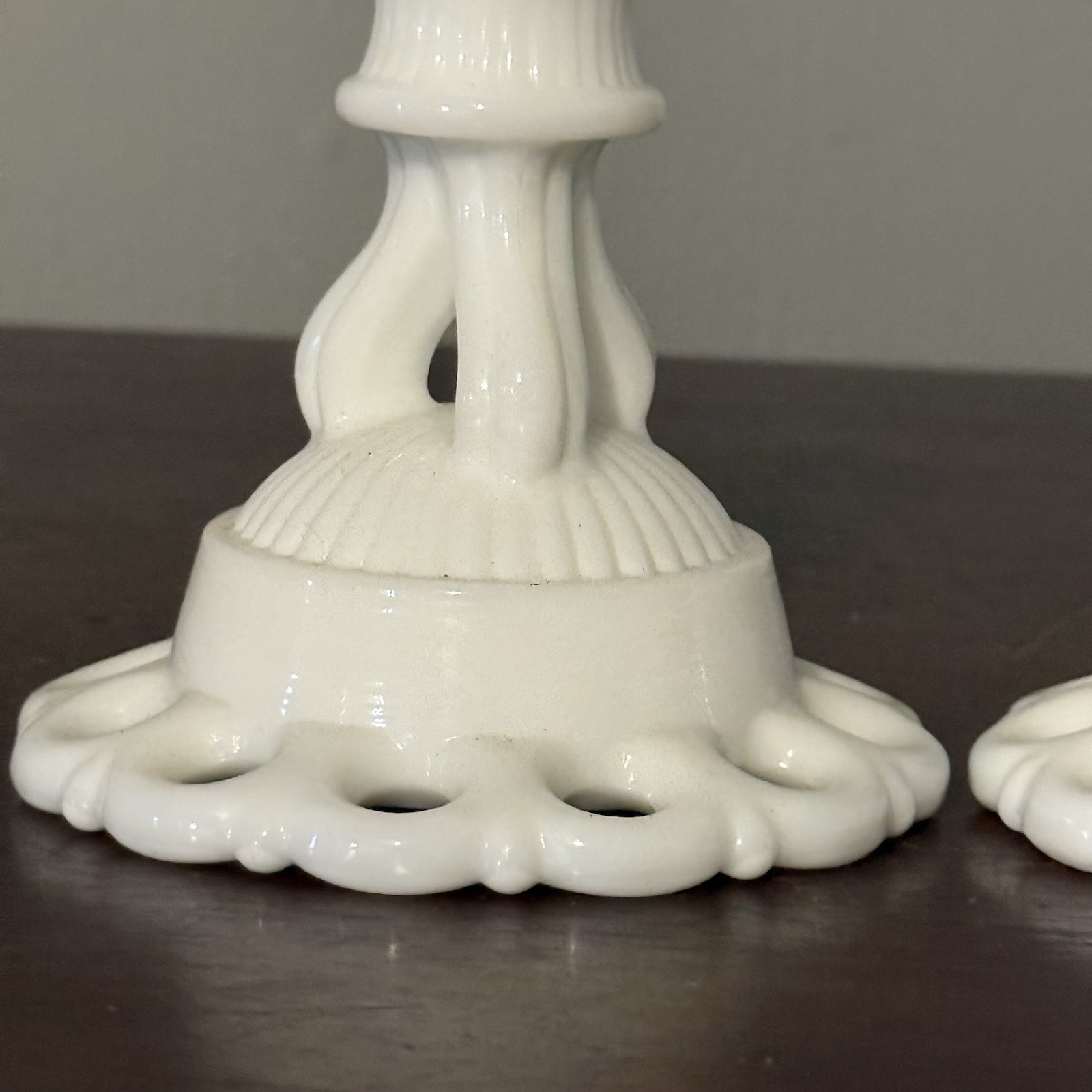 Westmoreland Milk Glass Candlesticks Pair White Lace Edge Vintage Set Of 2