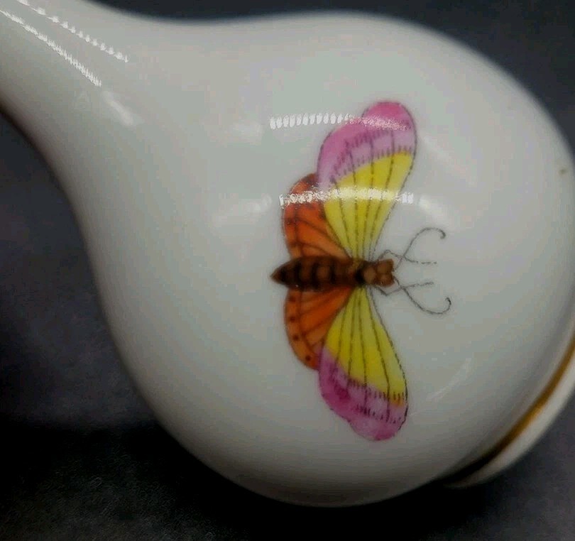 Herend Hungary Hand Painted Miniature Vase Birds Butterfly 3¼”