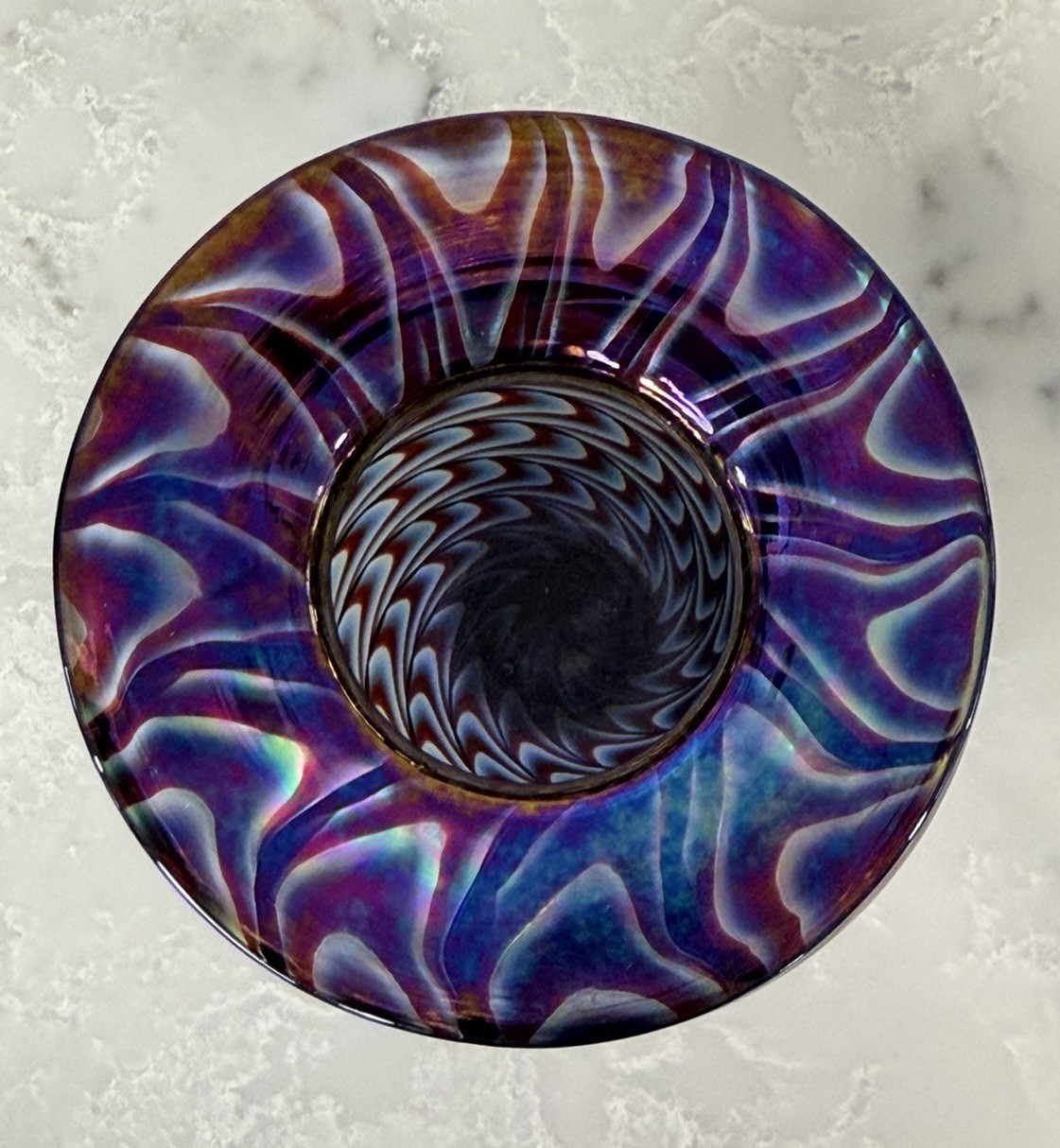 1994 Glass Eye Studio Mt. St. Helens Iridescent Pulled Feather Optic Vase Blown