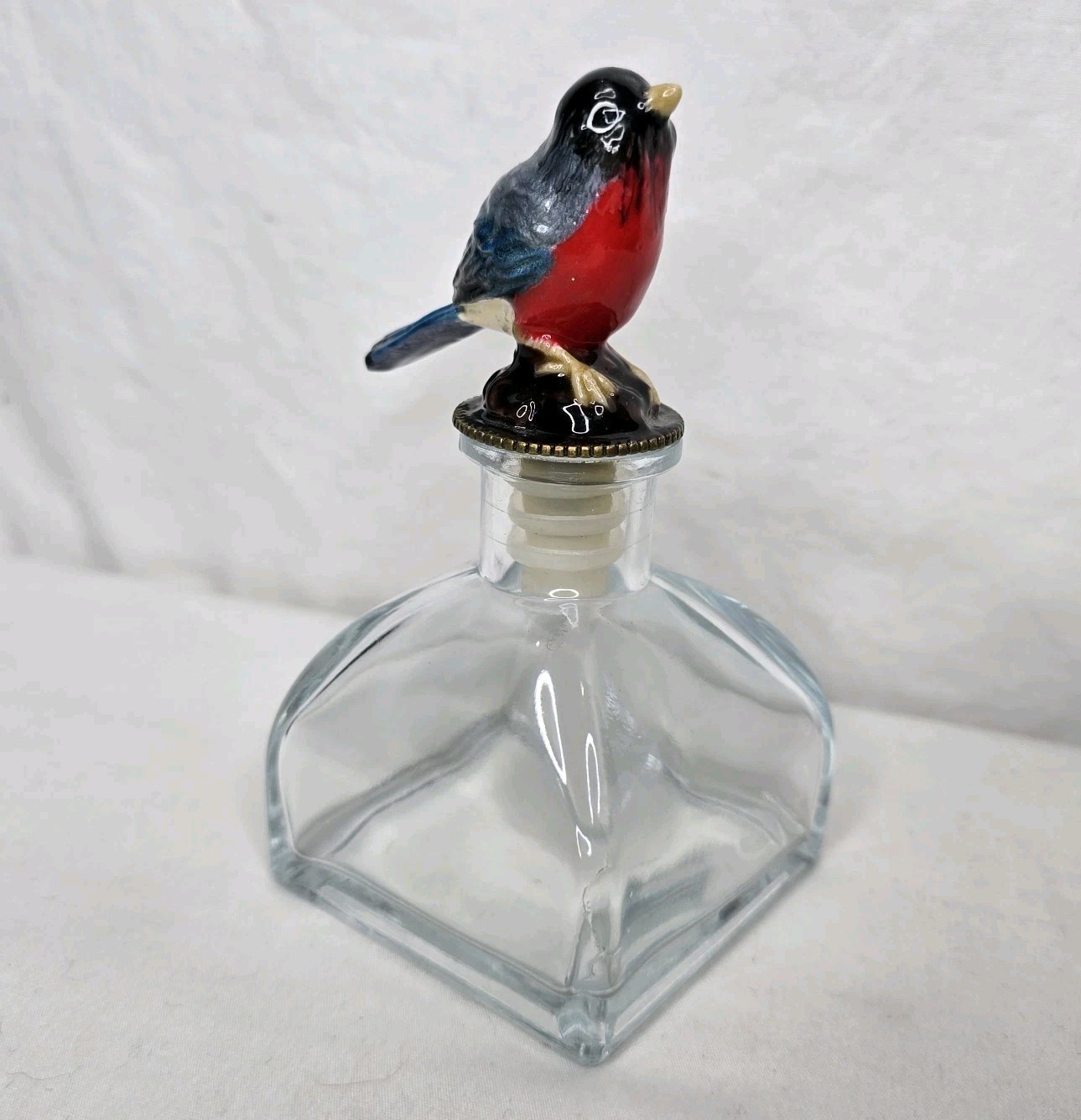 Glass Bottle Ceramic Blue Bird Stopper Birds Audobon Nature Farmhouse Cottage