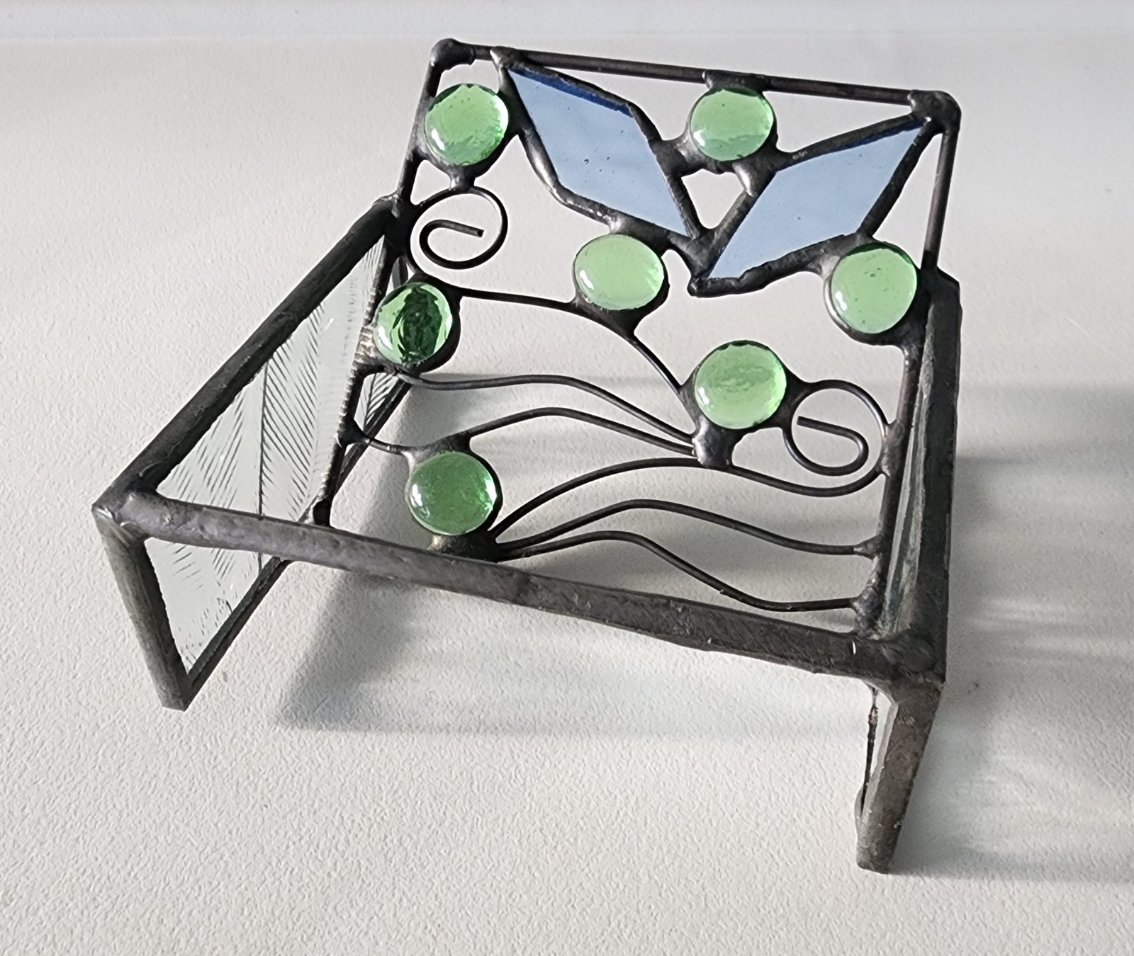 Stained Glass & Bead Art Business Card Phone Holder Handmade By Diane Markin