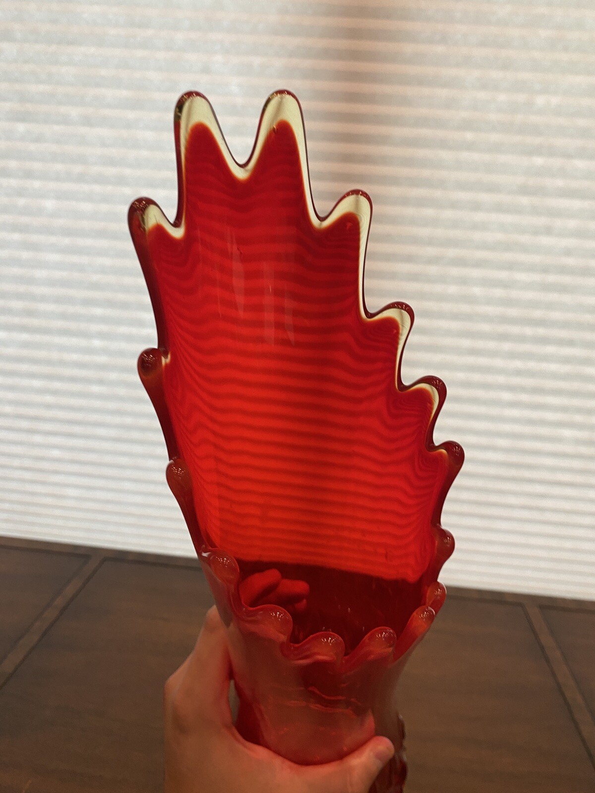 LARGE STUNNING VTG L.E. SMITH Amberina DIAMOND BUTT Art Glass Swung Vase 23.5″H