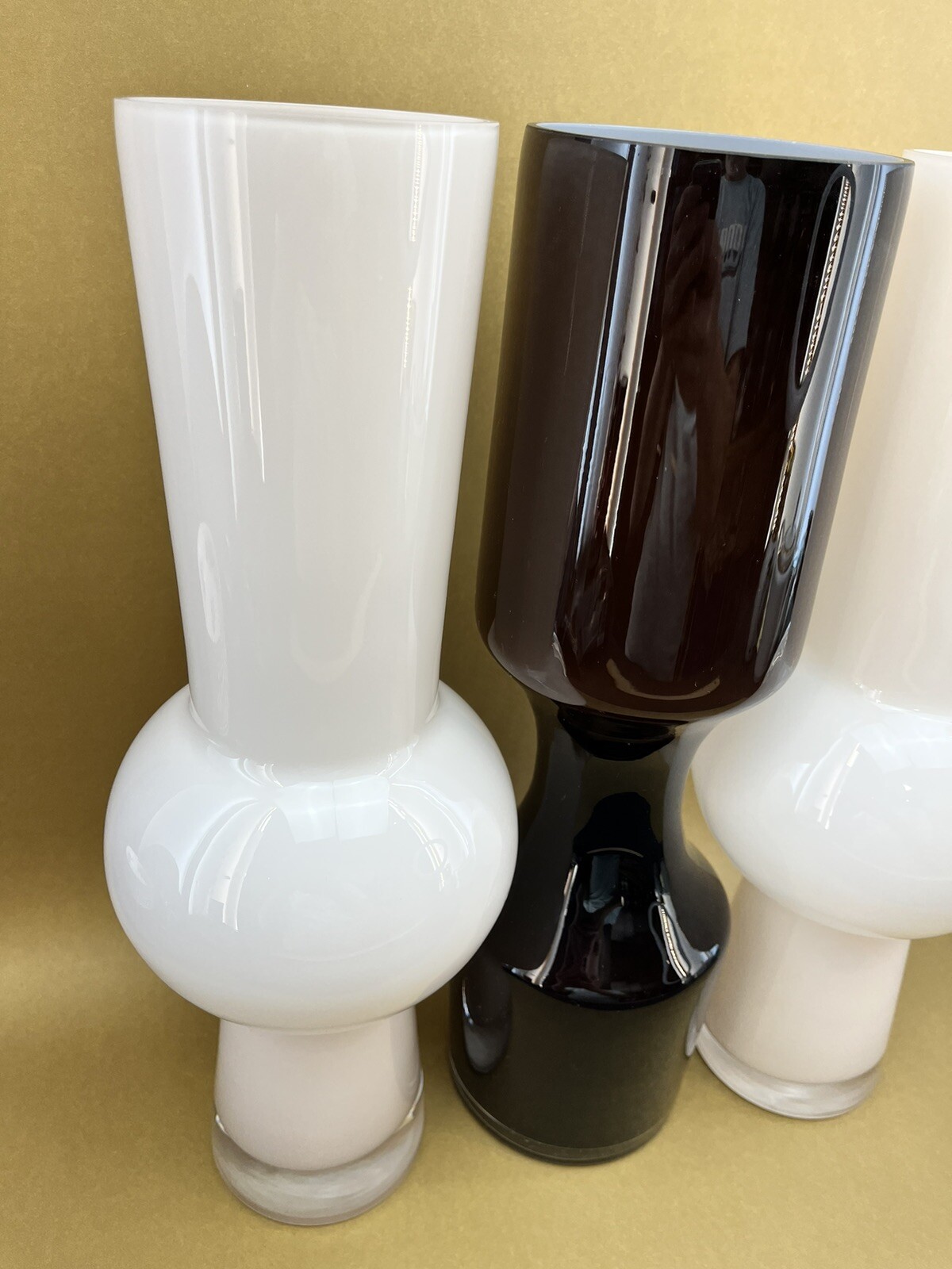 ONE White Modernist 14” Cased Glass Vase Danish Modern Scandinavian Style Hooped