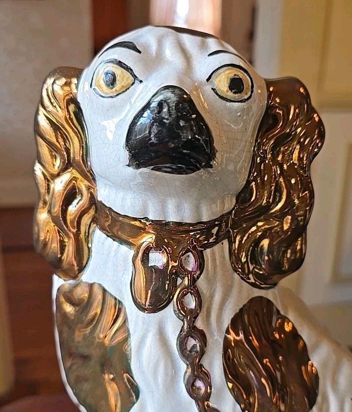 Stately Antique Copper Luster King Charles Spaniel Mantel Dog, Victorian Era