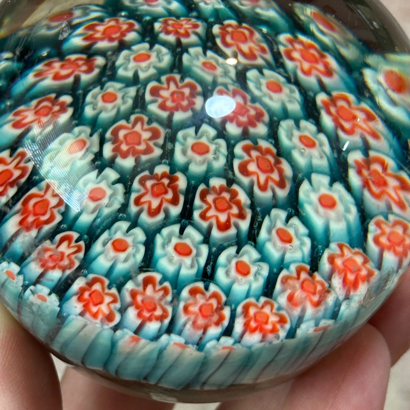 Vintage Murano Millefiori Paperweight Vibrant Floral Cane Pattern 3 inch
