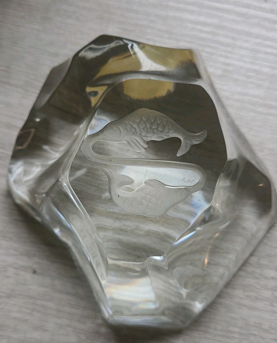 Glacier Iceberg Crystal Pisces Paperweight Belgium Signed Val St Lambert 2”x 4”