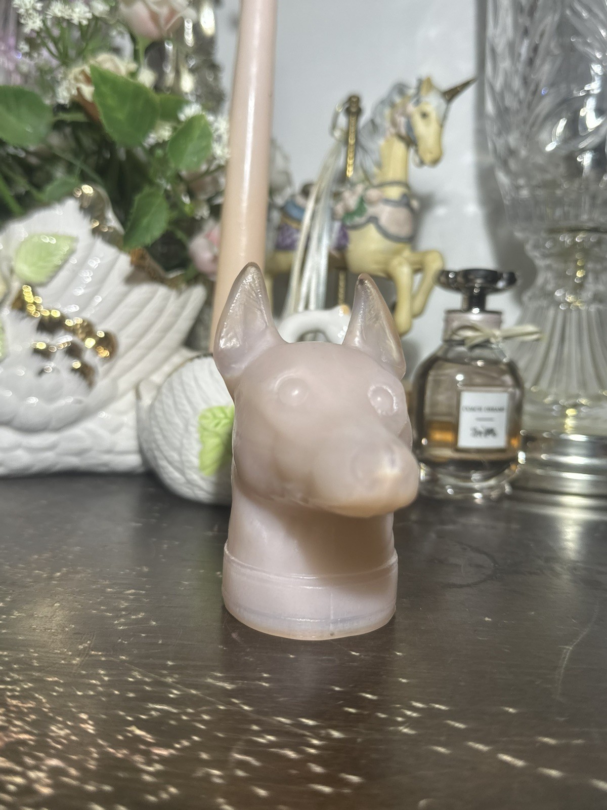 BOYD CRYSTAL GLASS DOBERMAN HEAD PINK VINTAGE MINT