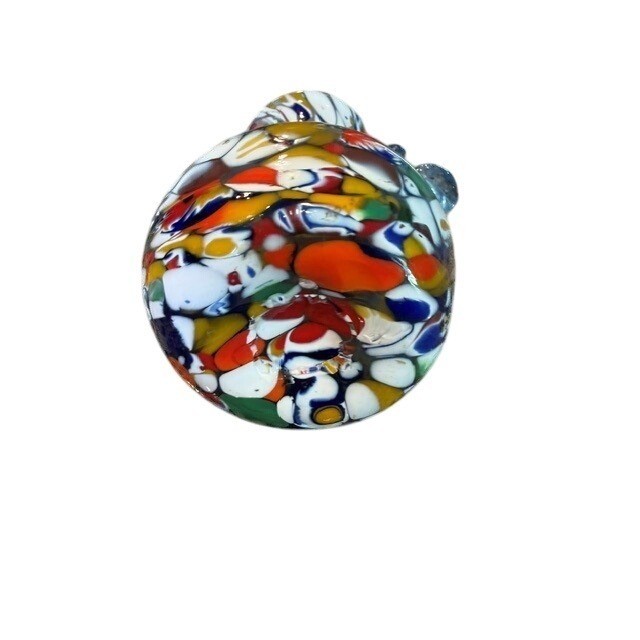 Attributed Fratelli Toso Murano Millefiori Latticino Art Glass Vase Blue Handles