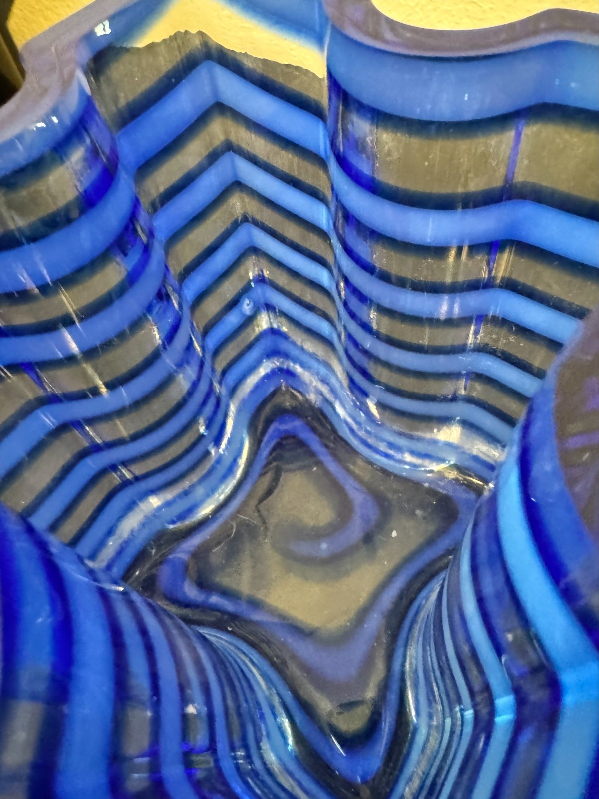 4.8lb Murano Style Cobalt Blue & Clear Art Glass Vase Thick Layered Modern Heavy