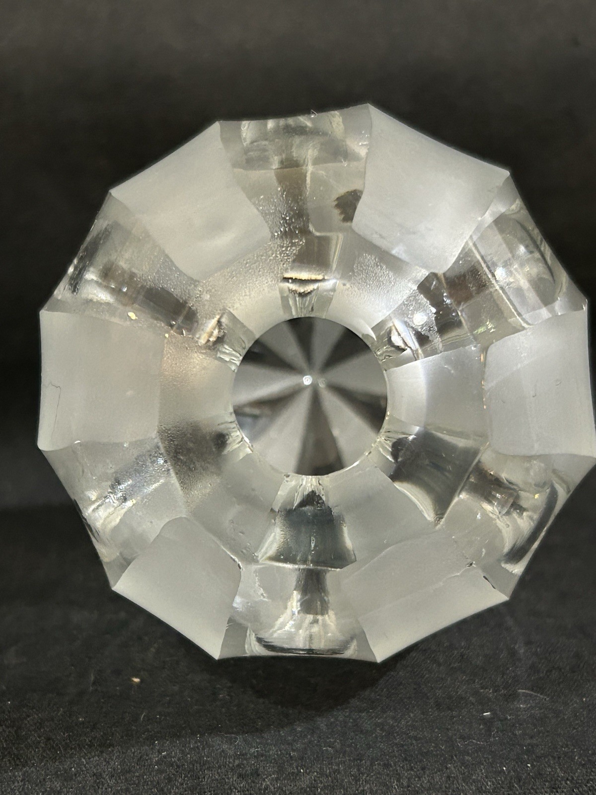 VTG Egg Shaped Glass Paperweight With Vertical Panels Of Clear And Satin Finish