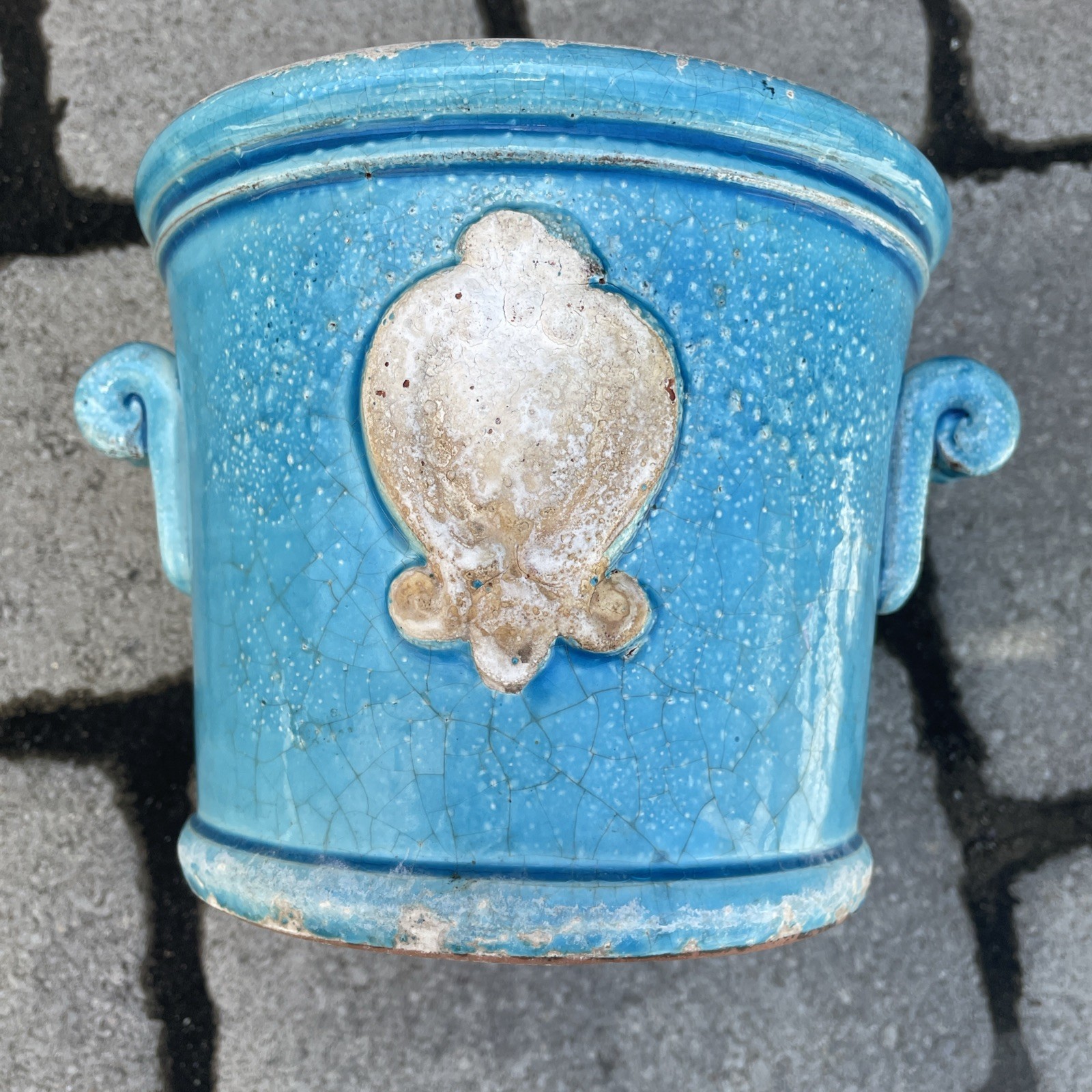 VTG Vietri Pot/ Planter Terracotta Glazed Blue & White Italian Country 1980s GUC