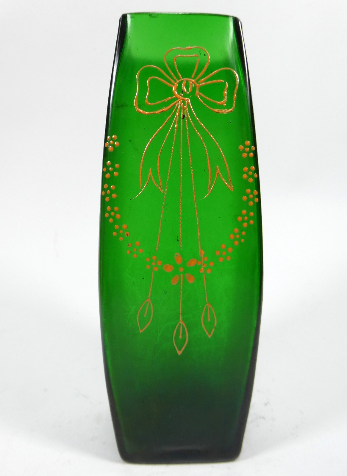 Antique Jugendstil Glass Vase, Hand-Made, Green, 1900-1919 AL-27