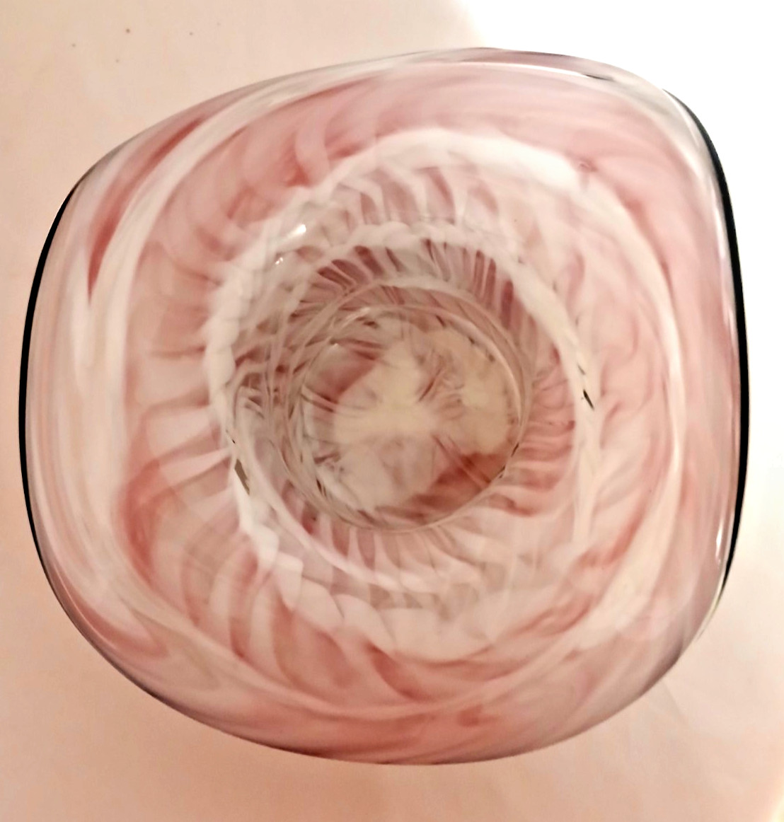 Vintage Murano Style Hand Blown Glass Hat With Pink Purple Swirls Yellow Bow