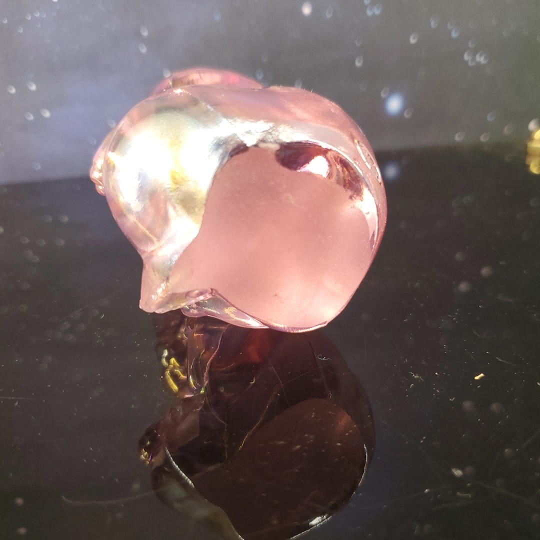 VTG Fenton Art Glass Pink Champagne Iridescent Carnival Glass Bear Figurine RARE