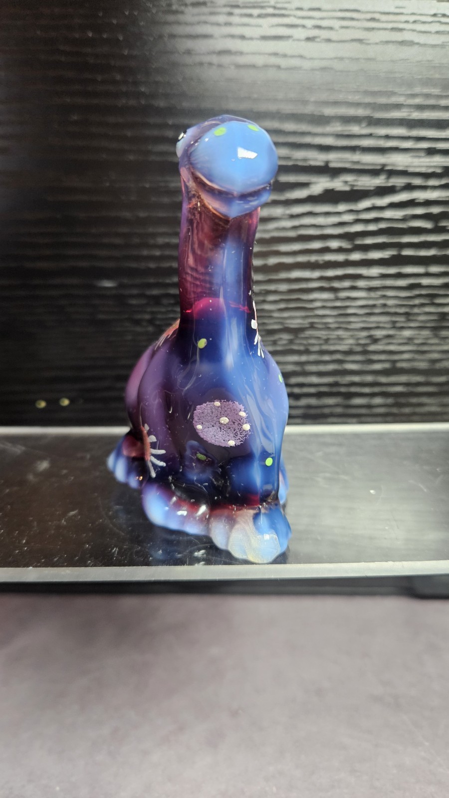 Fenton Special Order QVC Plum Opalescent Dinosaur Dino Dots Spots UV Reactive