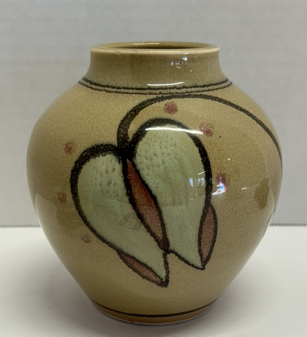 VTG ART DECO Art Pottery Vase Signed Floral Flower BLEEDING HEART
