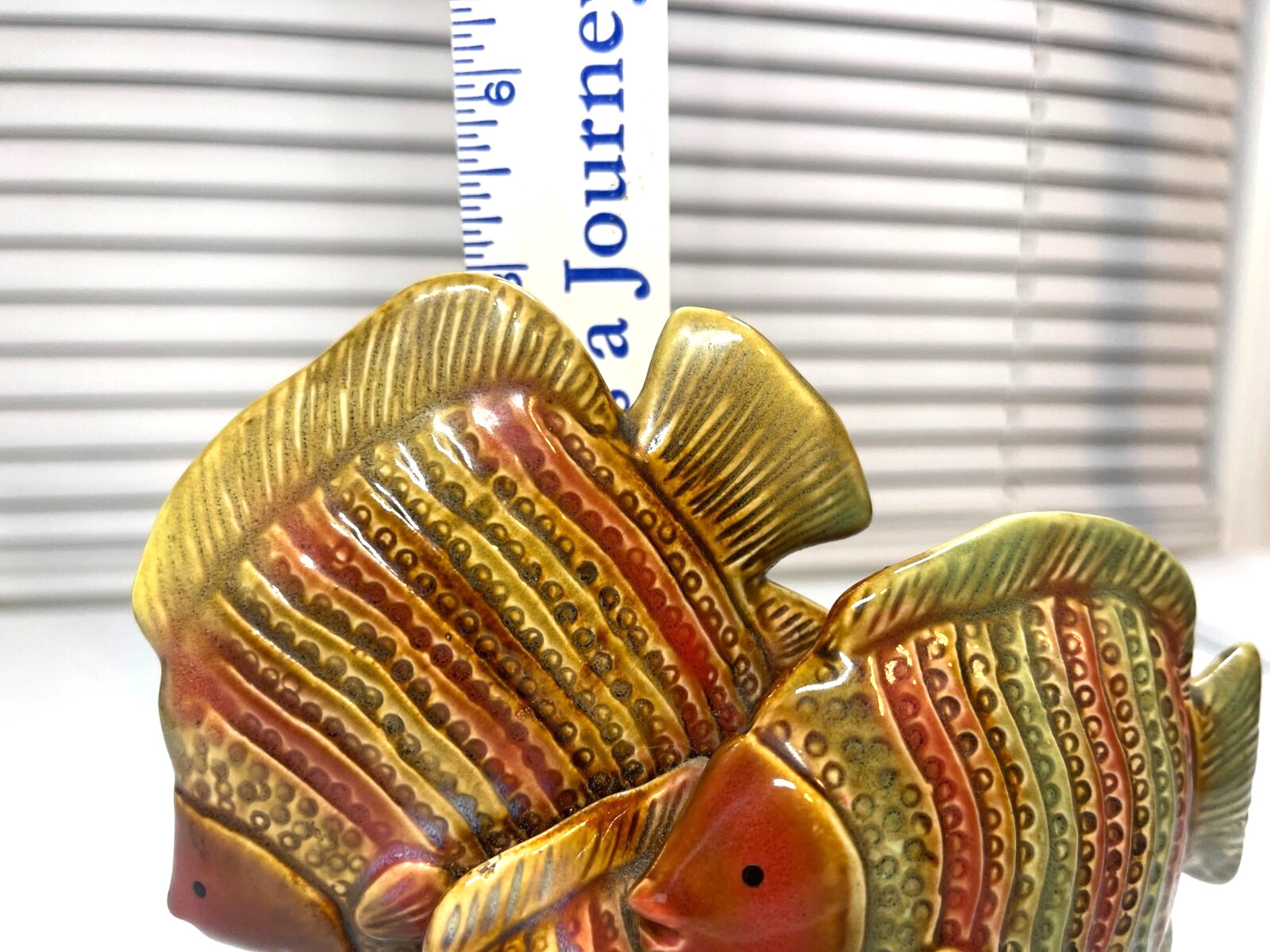Vintage MCM Ceramic Fish Figurine Pottery Browns Green and Blue Set of 2