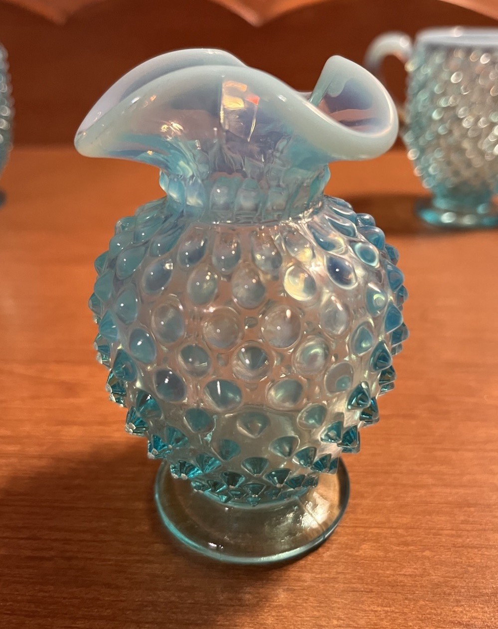 Vintage Fenton Hobnail Glass Mini Vases Blue Set Of 3. Translucent Milky Blue